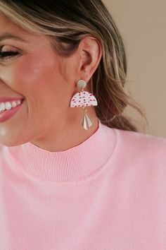 Elevate your look with this clay dangle-style earring. Featuring a clay design and gold dangle detail Dangle earrings Michelle McDowell Pink Terrazzo, Pom Earrings, Pom Pom Earrings, Clay Design, Elevate Your Look, Accessories Jewelry Earrings, Jewelry Accessories, Pom Pom, Dangle Earrings