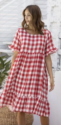 Apple Shape Fashion, Cute Maternity Dresses, Fancy Short Dresses, Homemade Dress, Layered Fashion, Elegante Casual, Long Dress Casual, Stylish Dress Designs, Gingham Dress