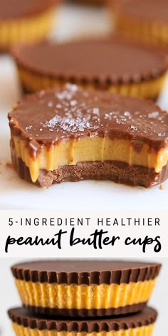 chocolate peanut butter cups are stacked on top of each other