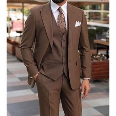 Three Pieces Suits Men, Three Piece Suit For Groom, Brown Three Piece Suit Men, Brown Suit Men Wedding, Brown Suits For Men Wedding, Brown Three Piece Suit, Brown Groomsmen