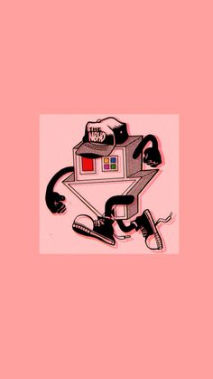 a pink background with an image of a camera and some tools on top of it