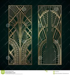 an art deco style door with gold and green colors on a black background stock photo - image