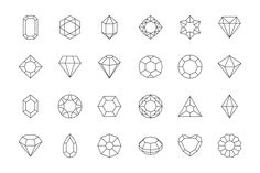 different shapes and sizes of diamonds on a white background, line art style stock illustration