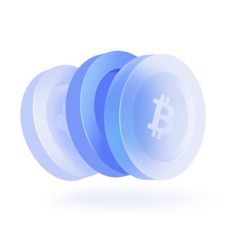 three shiny blue circles with a bitcoin symbol on one side and the other half