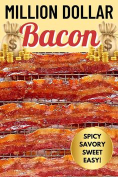 Five golden brown slices of Million Dollar Bacon. Best Way To Cook Bacon In The Oven, Million Dollar Bacon Recipe, Bacon In Oven, Oven Cooked Bacon, Fried Bacon, Oven Baked Bacon, Make Bacon, Keto Bacon