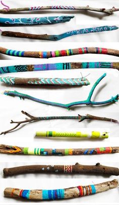 several different types of sticks with designs on them