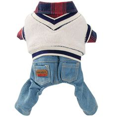 HOODDEAL Dog Clothes Plaid Dog Shirt Dog Outfit Overalls Jeans Jumpsuit with Warm Sweater Vest Two-Piece Cool Puppy Clothes for Small Dogs Boy (X-Large, Red-Black) Dog Christmas Clothes, Soft Wool Sweater, Overalls Jeans, Black Plaid Shirt, Red Plaid Shirt, Two Piece Jumpsuit, Two Fingers, Warm Sweater