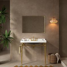 Enhance your bathroom with the 36-Inch Bathroom Sink, a perfect combination of functionality and style. Gold And Green Bathroom, Vintage Sinks Bathroom, Vintage Sinks, Modern Spanish Revival, 36 Inch Bathroom Vanity, Bathroom Console, Brass Vanity, Powder Room Decor, Sinks Bathroom