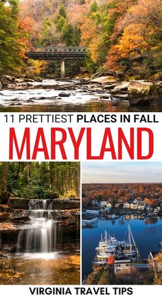 many different pictures with the words, 11 prettiest places in fall maryland virginia travel tips