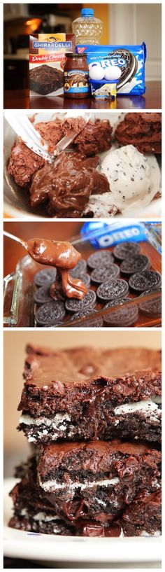 three pictures showing different types of cookies and oreos on a plate with chocolate chips