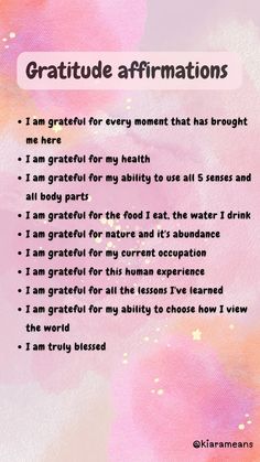 a pink and yellow background with the words gratitude affirmations