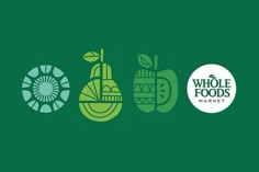 the whole foods market logo is shown in three different colors, including green and white