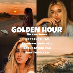 a collage of photos with the words golden hour