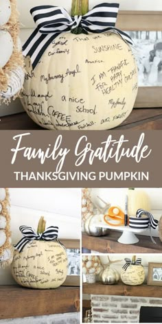 a collage of pumpkins with the words family grateful written on them and other pictures