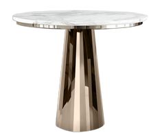 a round marble table with metal legs and a circular base on an isolated white background