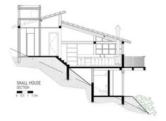 a drawing of a small house with stairs