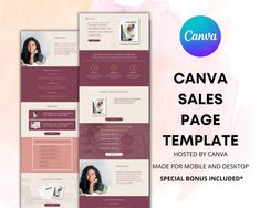 an image of a website page with the title'canva sales page template '