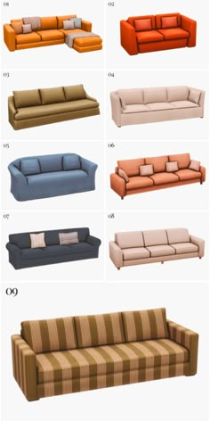 the different types of couches are shown