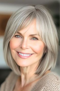 32 Fabulous Medium-Length Haircuts For Women Over 60 with Fine Hair Haircut With Bangs For Women, Medium Length Haircut With Bangs, Blonde Hair Colour, Ash Blonde Hair Colour, Medium Hair Styles For Women, Haircuts For Medium Length Hair, Bangs For Women, Hairstyles For Women Over 60, Hairstyles For Fine Hair