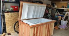 an ice chest in the middle of a garage