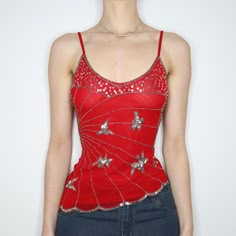 Red Mesh Beaded Camisole (Small) 2000s Looks, Baby Doll Top, Fashion Content, 2000s Fashion Outfits, Red Sequin, The 2000s, Sequin Top, 90s 2000s, Beaded Dress