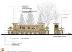 an architectural rendering of the front entrance to highland