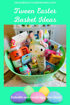 an easter basket filled with eggs and candy