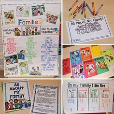 four different pictures of family posters and their names on the front, back, and sides