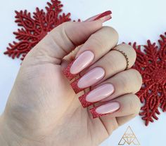 Red Sparkly Nails, Glitter French Nails, Horror Nails, Diamond Top, Glow Nails, Long Square Acrylic Nails, Design Nail