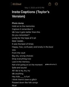 an insta captions taylor's version