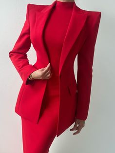 Affordable price buy Blazers on Stylewe, SPU: 1IBL7BE322, Color: Red, Sleeve Length:Long Sleeve, Thickness:Regular. Family Website, Blazer Casual, Ladies Blazer, Turtleneck Dress, Elegante Casual, Plus Size Maxi