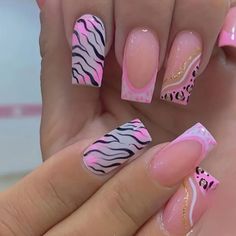 Medium Length Matte Pink Animal Print Press On Nail Kit. 14 Print Nail Art, Coffin Press On Nails, Pink French, Print Nails, Animal Print Nails, Fancy Nails, Short Acrylic Nails, Best Acrylic Nails, Nail Accessories