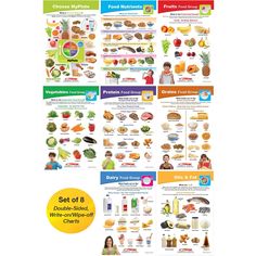 a poster with different foods on it and the words, set of 8 in english