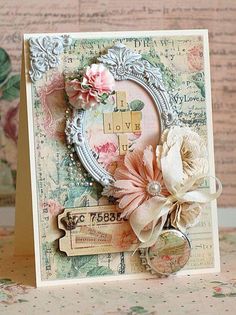 a close up of a card with flowers on it