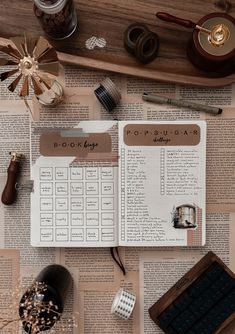 an open book sitting on top of a table next to other items and decorating