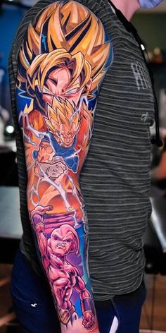 a man with a very large dragon tattoo on his arm and half sleeve is shown