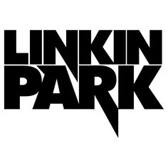 the linkin park logo is shown in black and white, with an arrow pointing to it