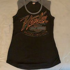 Size Small. See Pics For Measurements. Tried On, Cut Long Tag Off. Barnett El Paso Dealership. Angel Mama, Tomboy Outfits, Black Orange, Orange Black, Harley Davidson, Womens Tops, Tank Tops, Orange, Women Shopping