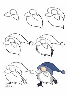 how to draw an animated gnome step by step