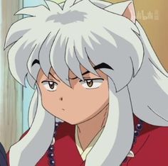 an anime character with white hair and gray eyes wearing a red outfit, looking at the camera