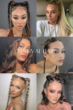 Festival season, festival hairstyles, braids, buns Festival Hairstyles Braids, Acl Fits, Rave Braids Festival Hair, Techno Festival Outfit, Summer Festival Hair, Hard Summer Festival Outfit, Hairstyles Festival, Easy Festival Hair, Festival Hair Braids