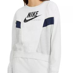 Nwt Nike Sportswear Heritage Crewneck Sweatshirt Small Designed For A Relaxed Fit Crewneck Pullover Style Long Sleeves Colorblocked Loopback Style Rib-Knit Trim 80% Cotton/20% Polyester; Rib: 100% Cotton White Tops With Ribbed Cuffs For Sports Season, Collegiate White Sweatshirt For Loungewear, Crew Sportswear Activewear For Workout, Sportswear Activewear Crew For Workouts, Sporty Crew Sweatshirt For Workout, Sporty Crew Workout Tops, Crew Neck Sportswear Activewear For Workout, Crew Neck Sportswear For Workout, Sporty Crew Neck Workout Top