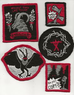 four patches with different designs on them