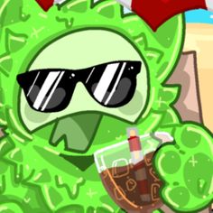 a cartoon character wearing sunglasses and holding a drink