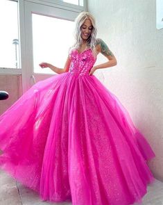 Gorgeous Sweetheart Fuchsia Tulle Ball Gown Prom Dresses, Sweet 16 Dresses on Storenvy Debs Dresses, Hot Pink Prom, Look Legging, Dream Dresses, 16 Dresses, Sweet 16 Dresses, Pink Prom Dresses