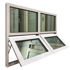 an open window with three panes on each side and one in the middle, against a white background