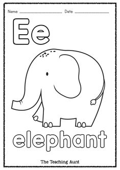 the letter e is for elephant coloring page