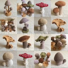 there are many crocheted mushrooms on the table