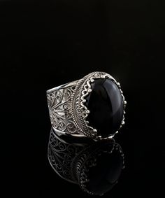 Black Onyx Gothic Silver Boho Statement Ring, 925 Sterling Silver Artisan Made Oval Filigree Ornate Ring Handmade Women Fancy Jewelry, goth ring, Bold Cocktail Ring, black stone ring, victorian ring, ring gift for her, December Birthstone Material: 925 Sterling Silver (NICKEL FREE) Gemstone: Black Onyx 13x18 mm 8 ct. FREE, FAST AND TRACKABLE SHIPPING FOR ALL EU COUNTRIES AND USA. COMES WİTH VELVET POUCH AND LUXURY GİFT BOX. The handcrafted rings design makes a dramatic fashion statement with Bla Goth Ring, Ornate Ring, White Stone Ring, Rock Rings, Black Stone Ring, Gothic Rings, Victorian Rings, Sterling Silver Filigree, Handcrafted Rings