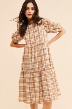 Rent Plaid Midi Dress from Nuuly. Pick 6 items for $98/month. Free shipping + returns. Check Dresses For Women, Country Girl Dresses, Plaid Dress Vintage, Brown Midi Dress, Classic Feminine, English Factory, Summer Photoshoot, Milwaukee Wisconsin, Check Dress